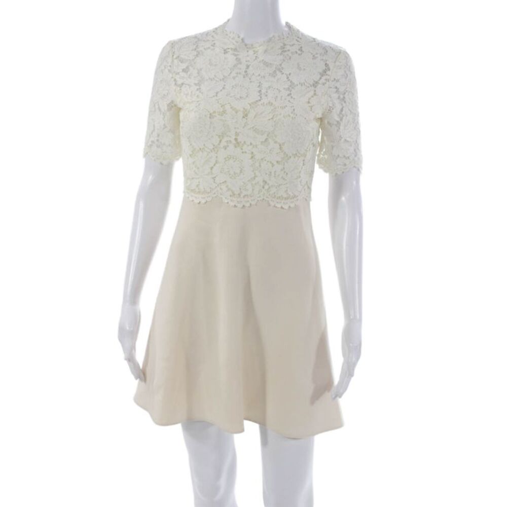 Valentino Women Fit & Flare Dress White High Neck Short Sleeve Size 4